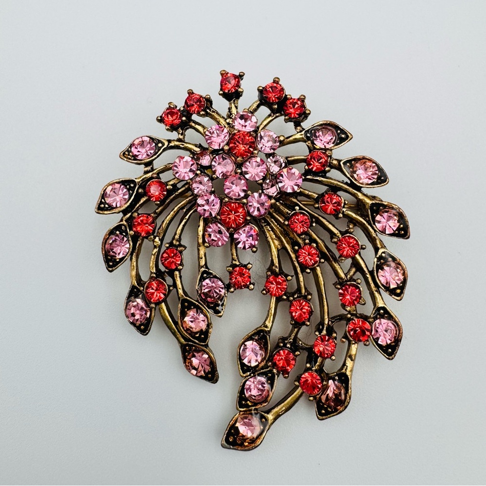Pink Sparkle Rhinestone Gold Toned Brooch Pin Perfect Breast Cancer Event Bling